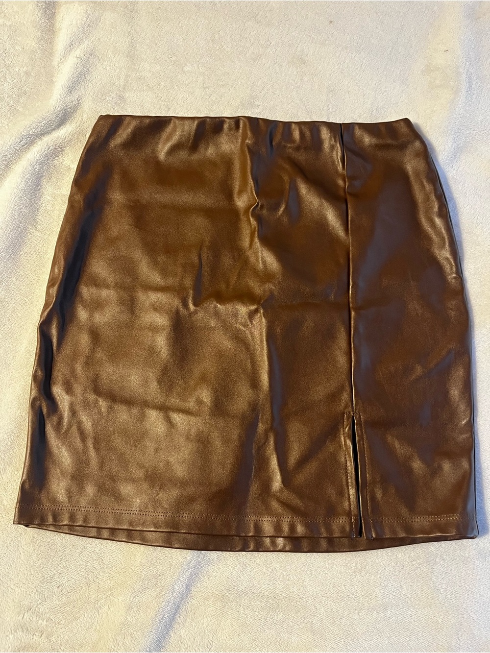 Faux Leather Mini Skirt in Brown